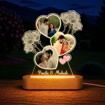 Personalized Couple Multi-Photo Acrylic LED Night Light Romantic Wedding Anniversary Memory Keepsake Gift for Boyfriend, Girlfriend, or Newlyweds, Valentine’s Day & Engagements